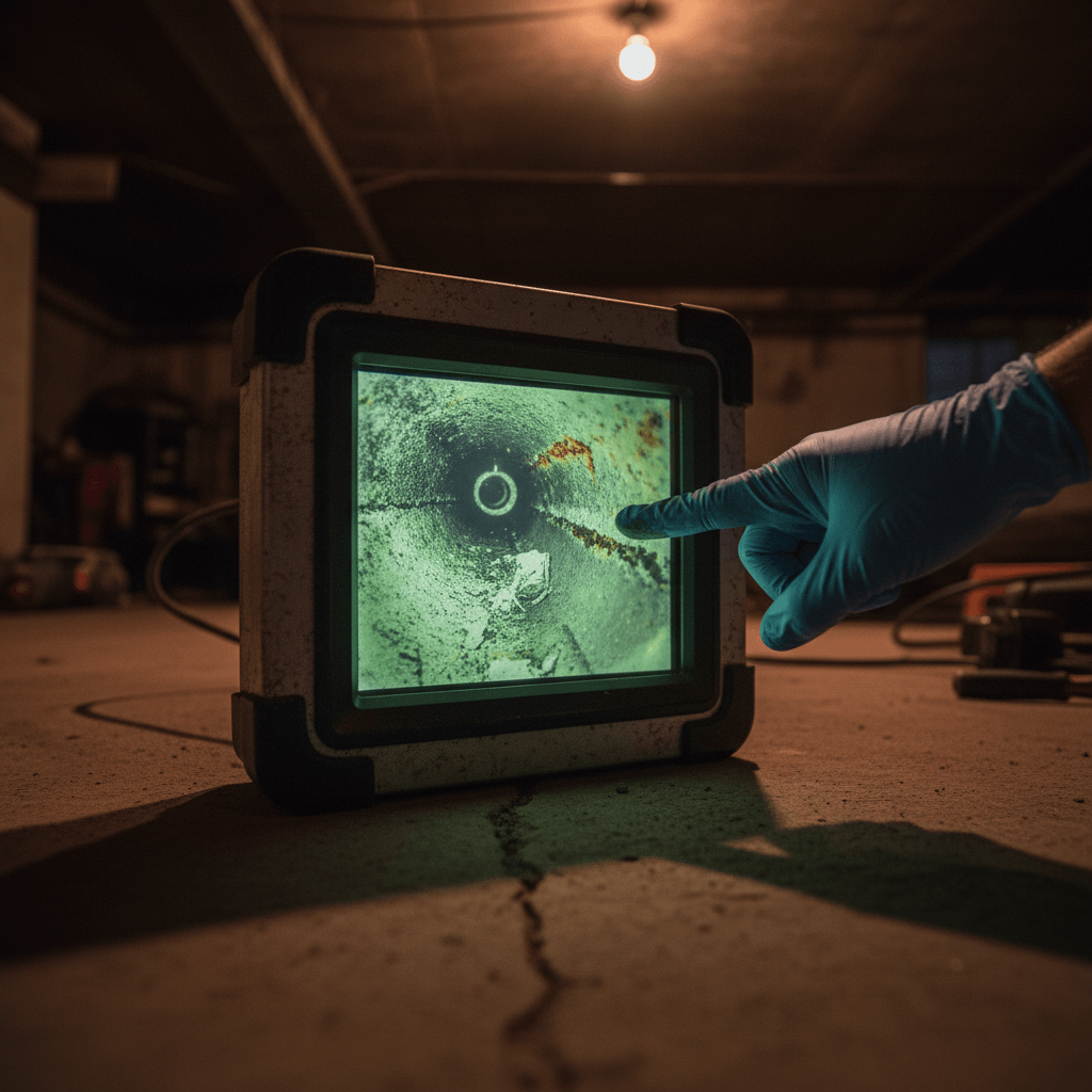 Kamerainspektion Monitor zeigt das Innere eines Abflussrohres